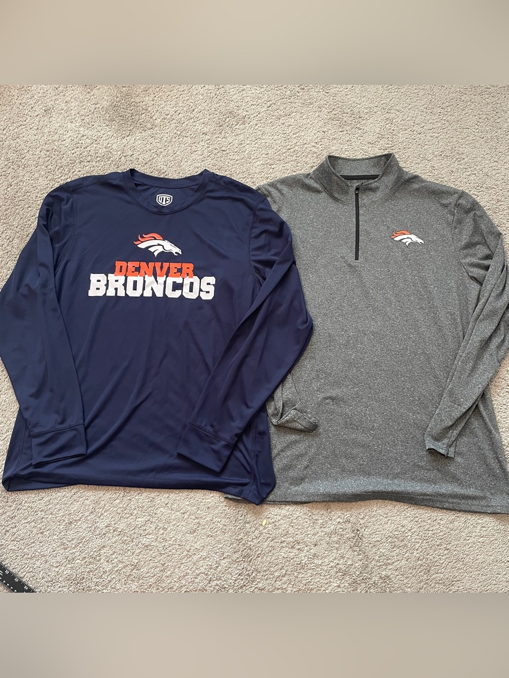 Denver Broncos Mens XL Shirt Lot Long Sleeve & NFL Team Apparel 1/4 Zip Pullover